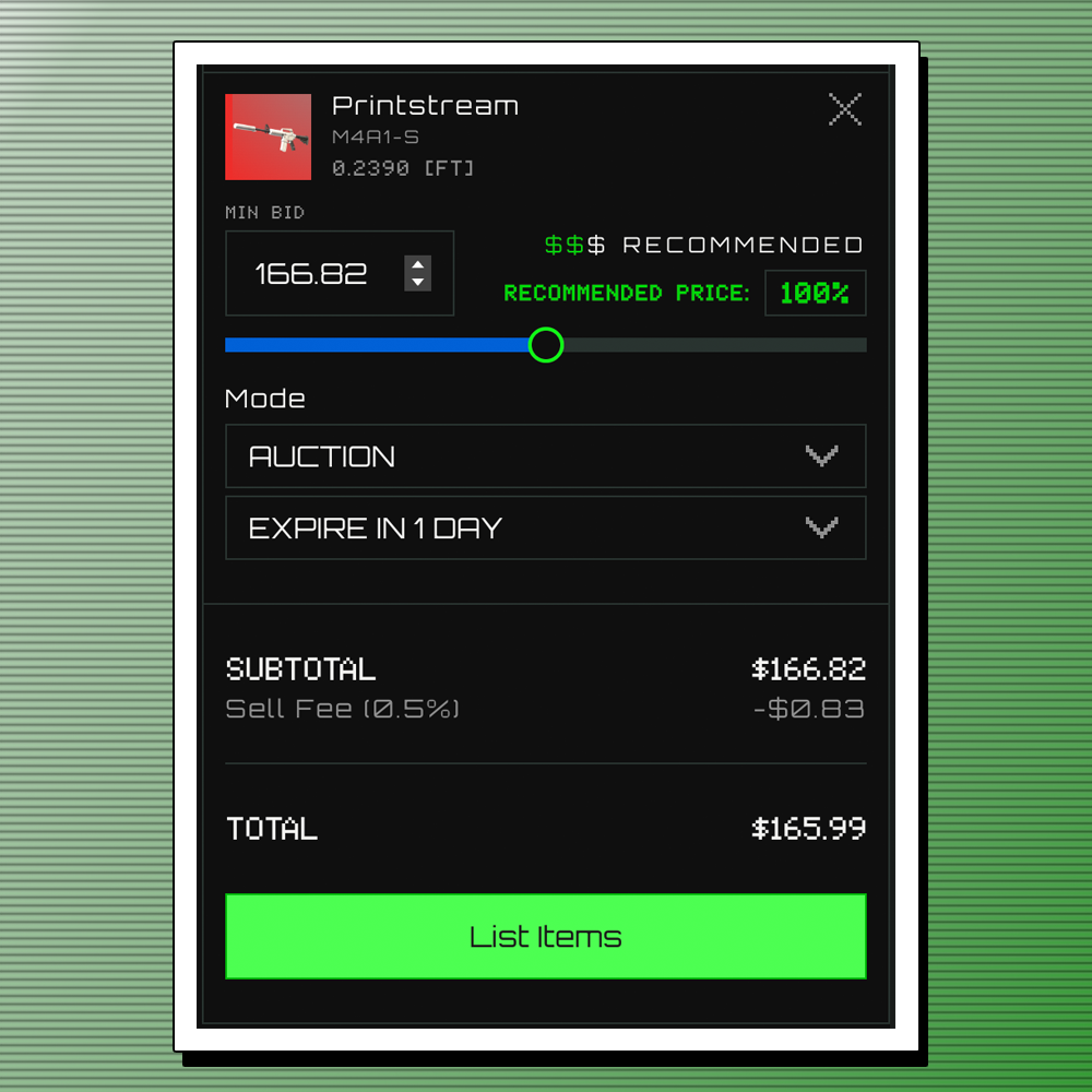 Auction settings